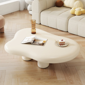 1000mm Modern Matte Wood Abstract Coffee Table in Off White with 4 legs