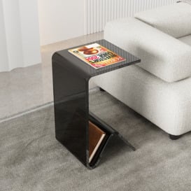 C-shaped Black End Table with Storage Acrylic Small Space Side Table