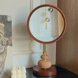 Vintage Walnut Brass Tabletop Makeup Mirror Rotatable Desktop Decorative Mirror