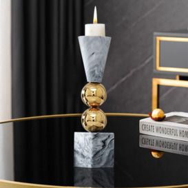 Grey Marble Candle Holder Gold Ball Pillar Candlestick Decor