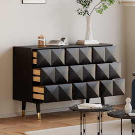 1250mmW Mid Century Modern Black Dresser Chest of 9 Drawers Storage Cabinet