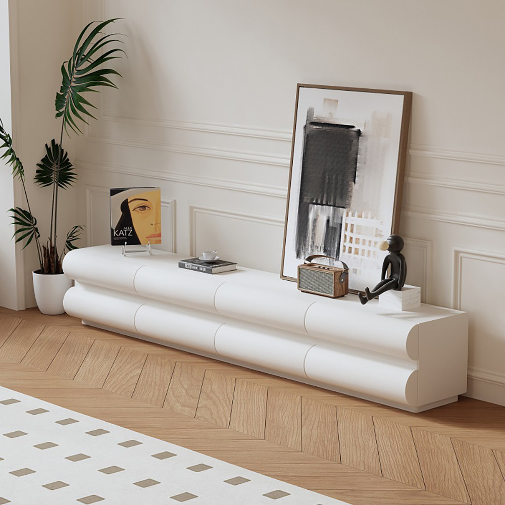 Humply Modern White Leather Long TV Stand with 8 Drawers Media Console for TVs Up to 1900mm