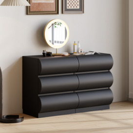 Humply Modern Black Leather 6 Drawer Dresser Chest with Storage Cabinet