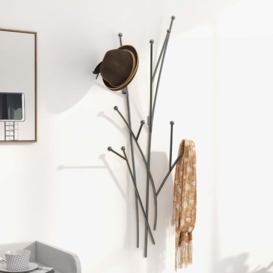 Modern 11-Hook Wall Mounted Coat Rack in Black with Tree Branch Shape