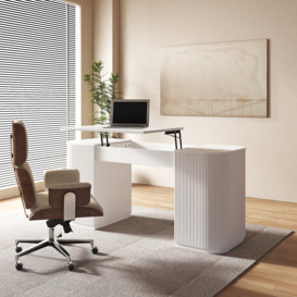 Modern White Standing Computer Desk with 2 Doors and Storage Office Desk