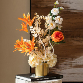 Orange Artificial Flowers in Vase Set Realistic Hydrangea Gold Ceramic Vase Home Decor