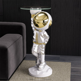 600mm Silver Astronaut Floor Statue Sculpture Decor Art Side Table with Wireless Charger