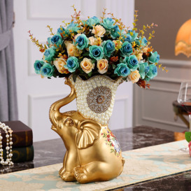 Shinely Gold Luxury Artificial Flower Arrangement in Vase Table Centerpiece Fake Flower