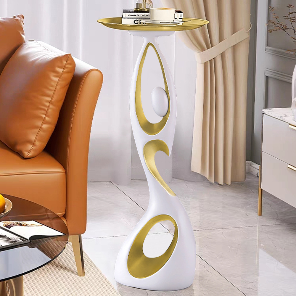 Modern Floor Ornament End Table Dancing Side Table with Tray in Gold