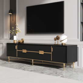 Modern Black TV Stand for 2159mm TVs with 4 Drawers & Doors MDF