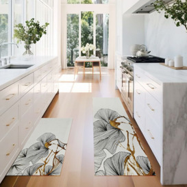 2PCS Gold Abstract Geometric Kitchen Running Mat Non-slip Absorbent Kitchen Rug Set