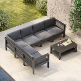 7 Pieces Modern L Shape Patio Outdoor Sectional Sofa Set with Coffee Table in Grey for 6