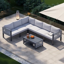 7 Pieces L Shape Patio Outdoor Sectional Sofa Set with Coffee Table in Light Grey for 6