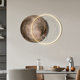Round Modern Cool Brown Moon Large Wall Clock LED Light Wall Clock Wall Decoration