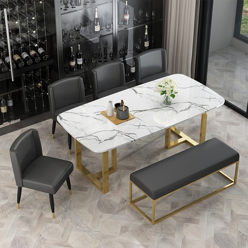 Mullia Modern 1800mm Dining Table with Faux Marble Top White Rectangle Dining Table