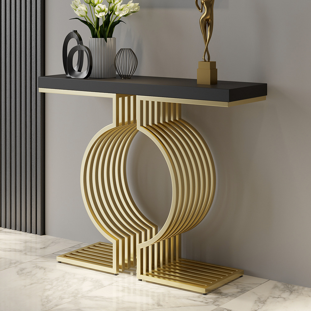 1000mm Modern Narrow Console Table with Geometric Metal Base Black Hallway Table