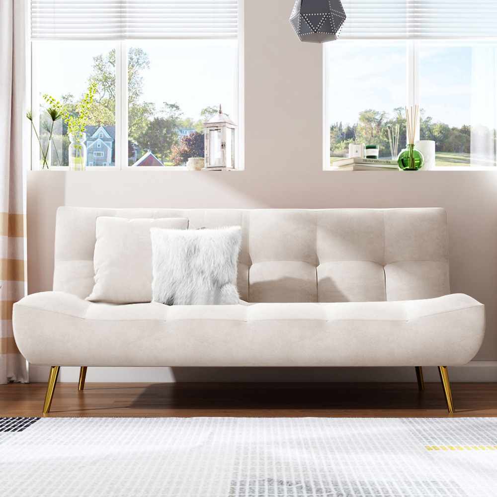 1800mm White Sleeper Sofa Bed Convertible Sofa Couch Velvet Upholstery