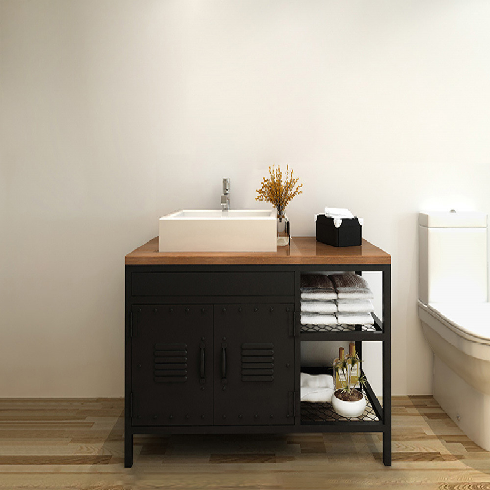 Milic Industrial 800mm Black Free-Standing Bathroom Vanity with Doors & Shelf in Small