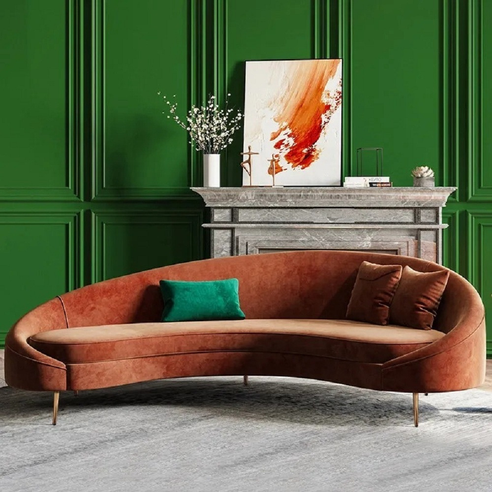 Modern 2400mm Bronze Velvet Curved 3 Seaters Sofa for Living Room