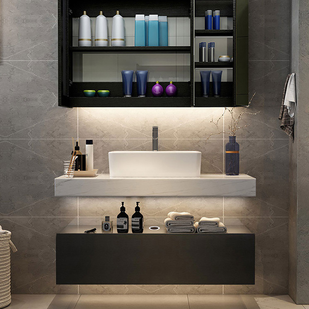 900mm Modern Floating Bathroom Vanity Set With Single Sink White and Black