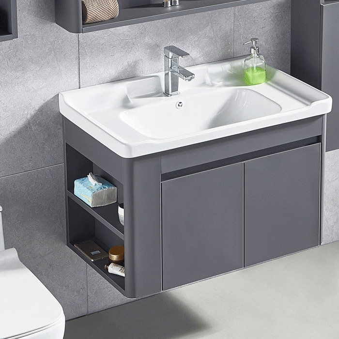 Modern 800mm Grey Floating Ceramics Single Basin Bathroom Vanity
