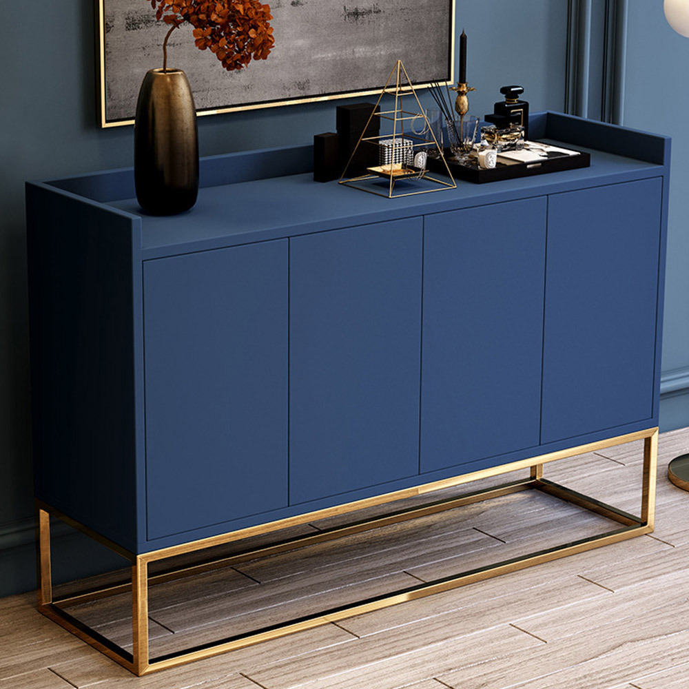 Modern 1200mm Blue Sideboard Buffet Storage Kitchen Cabinet with 4 Doors in Gold