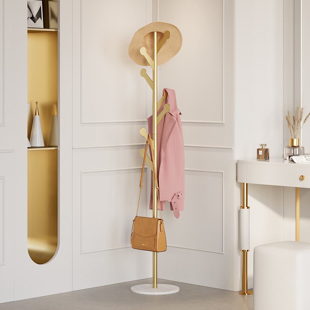 Marble Freestanding Clothing Rack Gold with Hooks for Bedroom