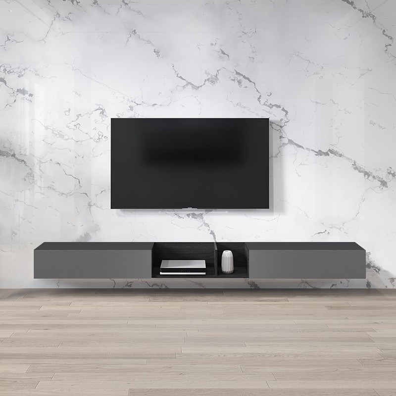 Grey & Black Floating TV Stand Wall-Hung for TV Up to 2540mm
