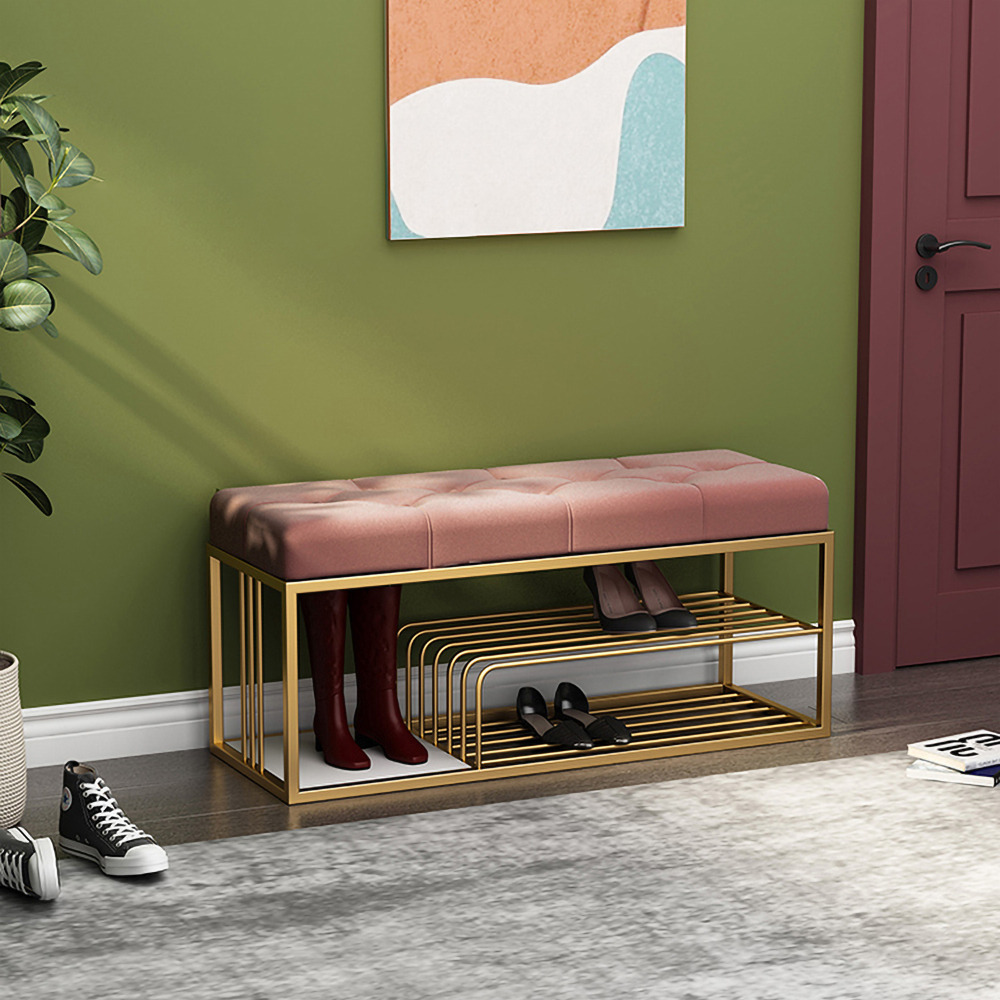 Velvet Upholstered Hallway Bench with Storage Bed Bench in Pink