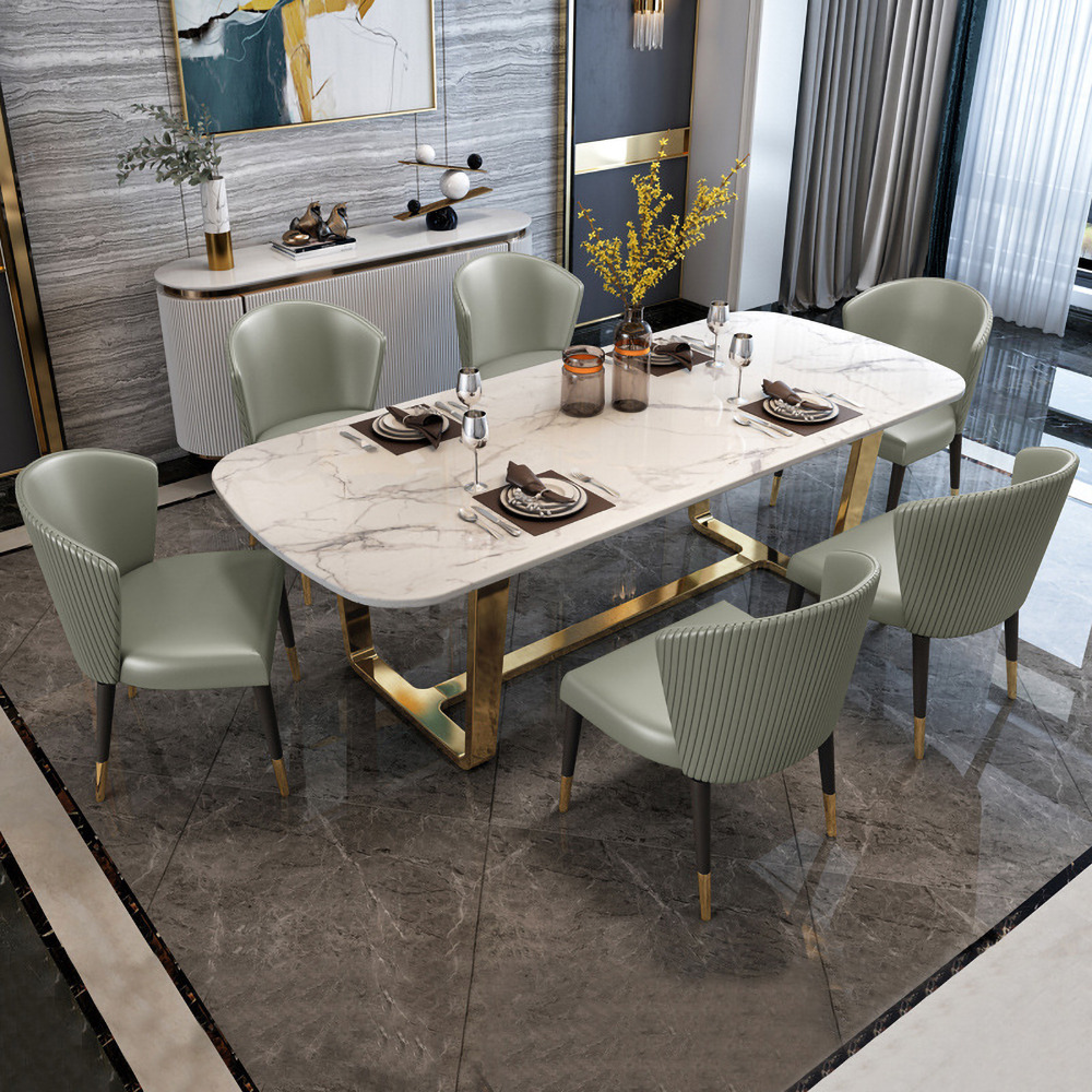 1600mm Modern Dining Table with Marble Top & Stainless Steel Base