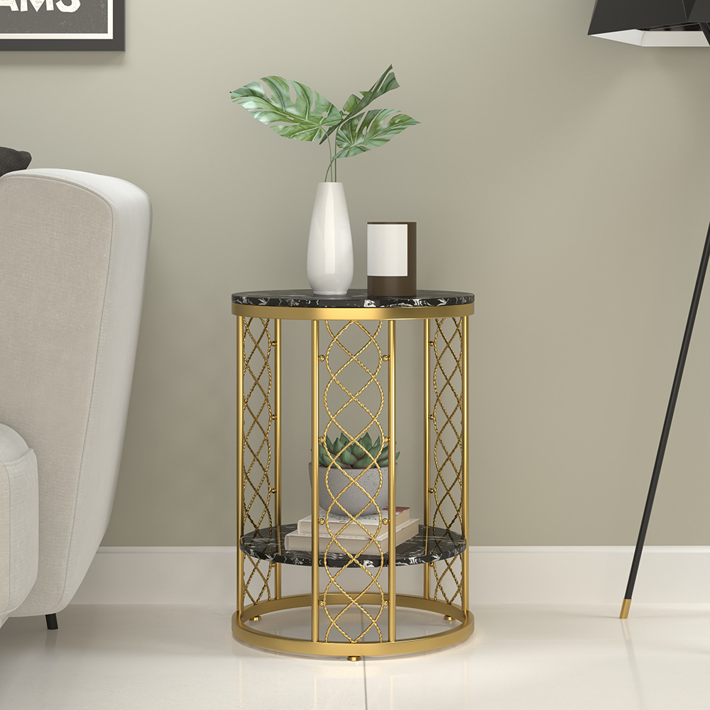 Black End Table with Storage Marble Side Table Metal in Gold