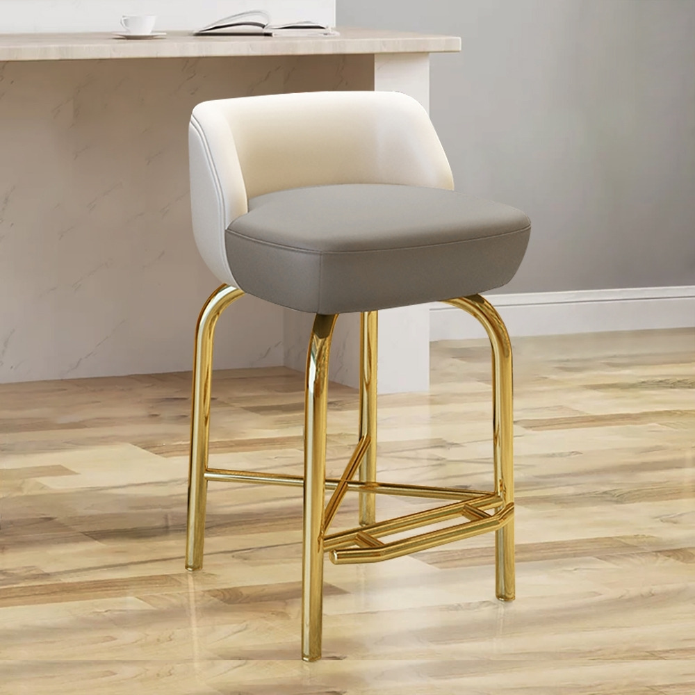 700mm Height Bar Stool PU Leather Upholstery in Gold Finsh Set of 2