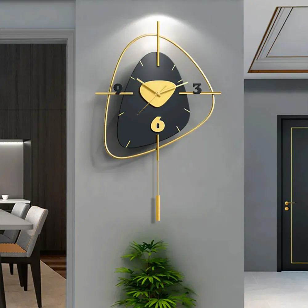 640mm Black Creative Scandinavian Wall Clock Metal Pendulum Home Clock for Living Room