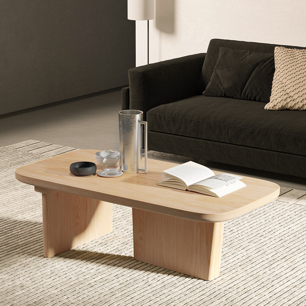 1200mm Pine Wood Coffee Table Rectangle-shaped in Natural with Abstract Base