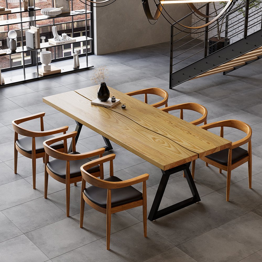 1800mm Natural Industrial Dining Table with Wood Top & Metal Frame