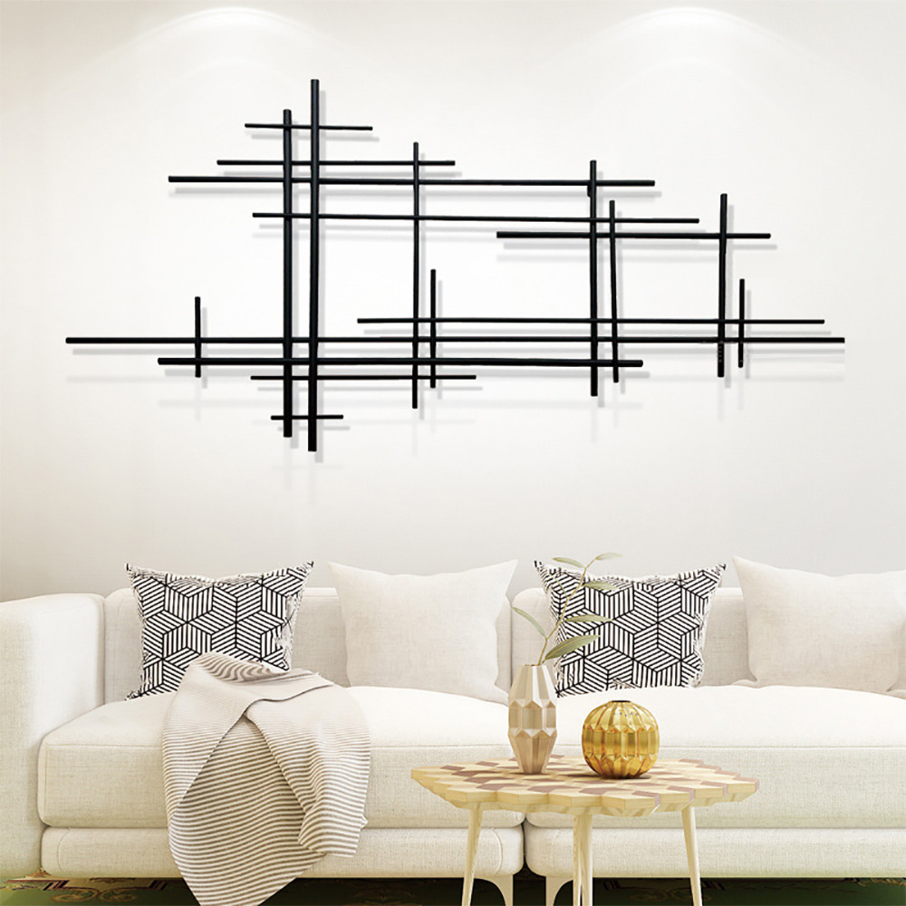 "39""Modern Minimalist Black Metal Wall Decor with Vertical Lines Sculpture Hanging Decor for Living Room,Office,Hotel 1000mm*550mm"