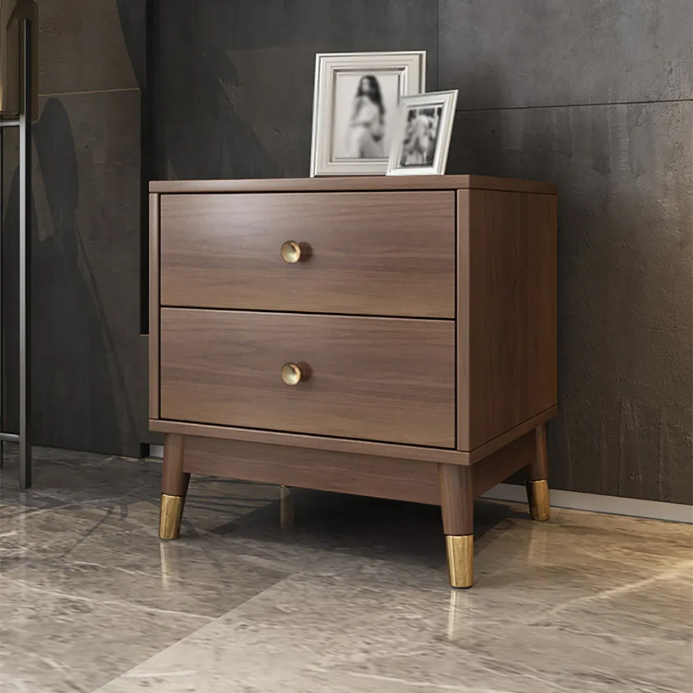 Ultic Walnut Nightstand 2-Drawer Chest Low Bedside Table with Sotrage
