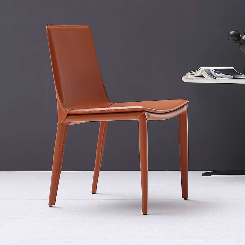 Orange Saddle Leather Upholstered High Back Dining Chair (Set of 2)