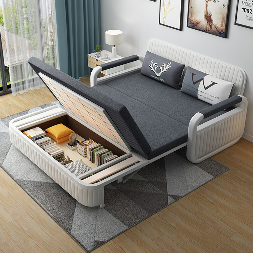 1580mm Modern Deep Grey Convertible Sleeper Sofa Cotton & Linen Upholstery with Storage