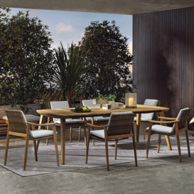 7 Pieces Outdoor Patio Dining Set with Teak Wood Table and Chair in Natural & Grey