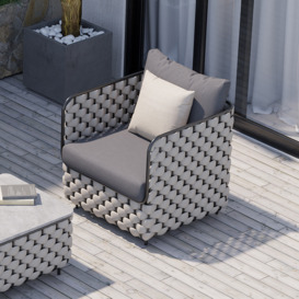 700mm Wide Modern Aluminium & Rope Outdoor Patio Sofa with Cushion in Grey
