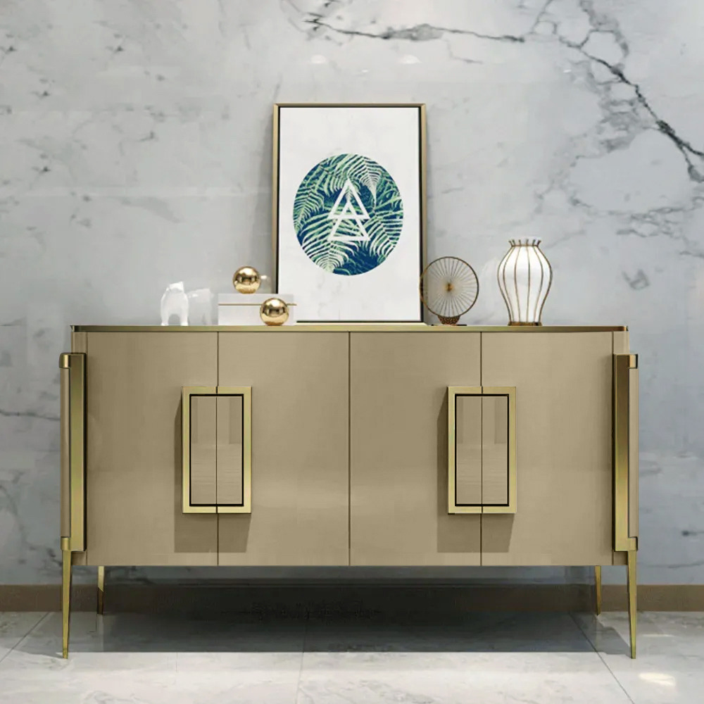 Vectic 1500mm Modern Gold Sideboard Buffet Tempered Glass Top with 4 Doors & 4 Shelves
