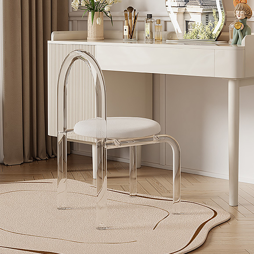 Modern White Vanity Stool with Back Velvet Upholstered Acrylic Vanity Chair for Bedroom