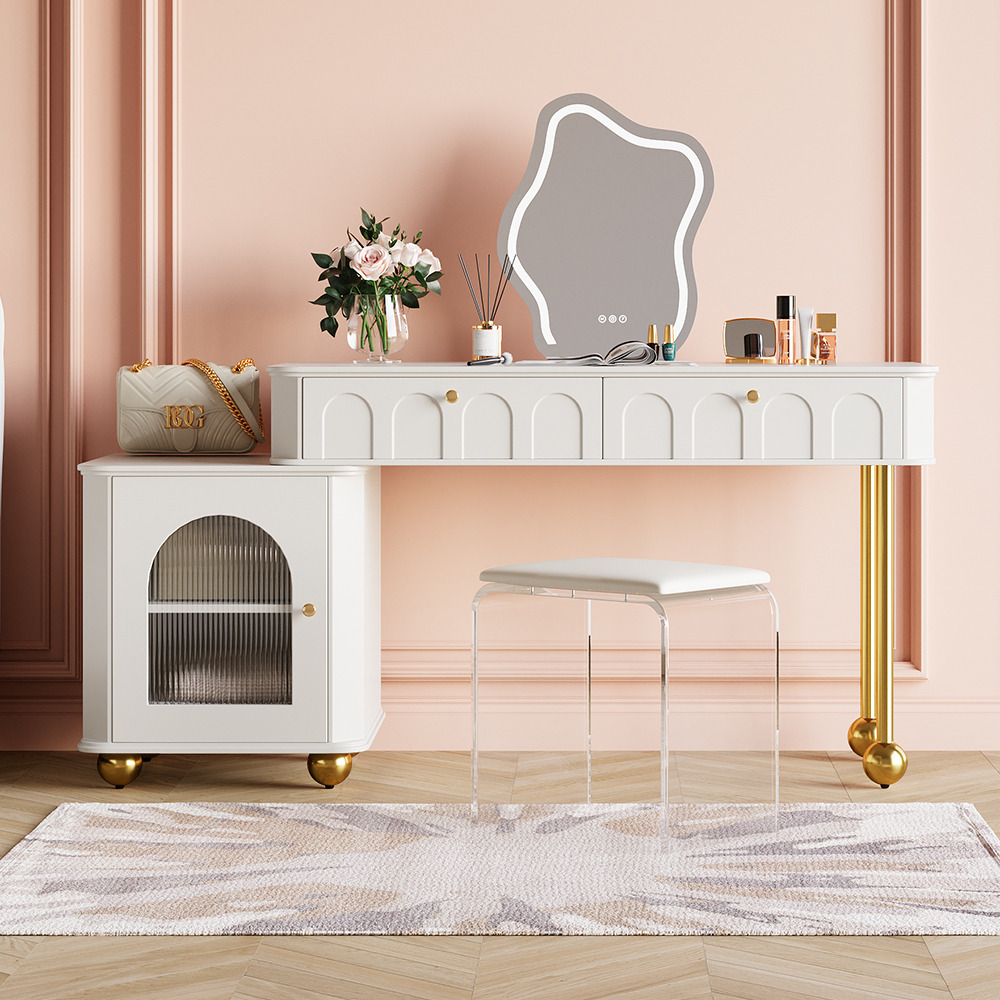 Modern Makeup Vanity Set Dressing Table with Mirror & Cabinet Stool by | ufurnish.com
