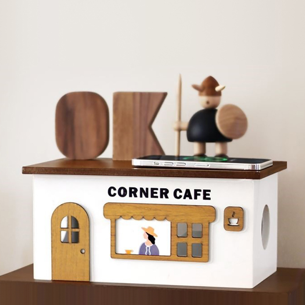 Rustic Wooden Cable Management Box Desktop Organizer Box with Lid