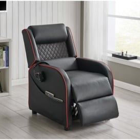 Gaming Racer Recliner Ergonomic Leather Computer Chair Cinema Armchair, Black with Red Trim