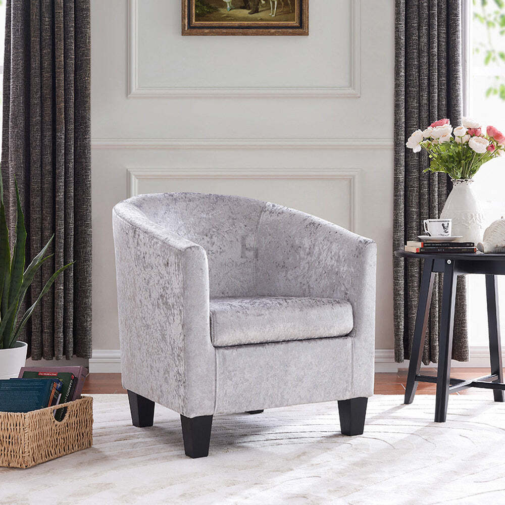 Canberra Accent Tub Chair, Silver Crushed Velvet