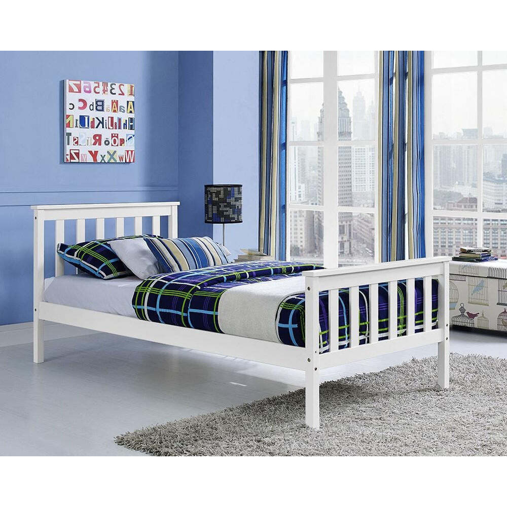 Hampton White Wooden Bed Shaker Style, Single