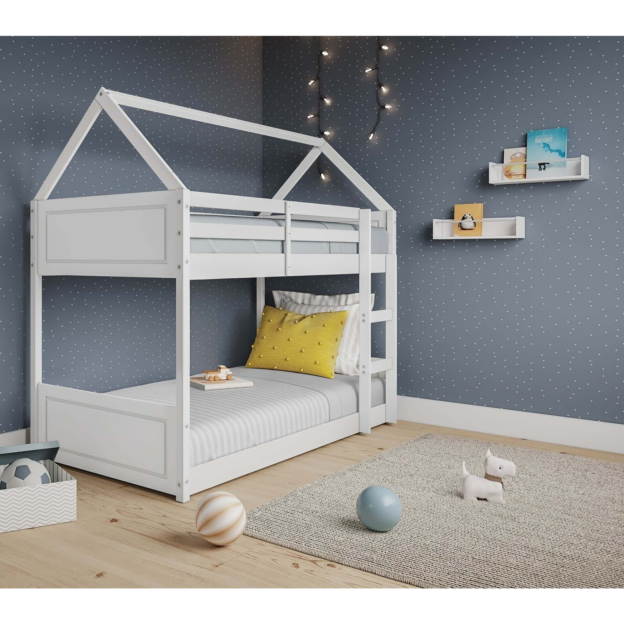 Miller Bunk Bed House Single Kids Frame, White