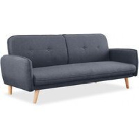 Belmont 3 Seater Fabric Sofa Bed With Natural Wooden Legs Tufted Backrest, Charcoal